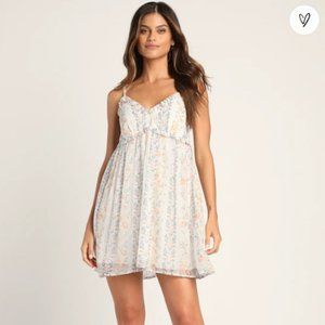 Sweetly Shining Ivory Floral Metallic Babydoll Mini Dress